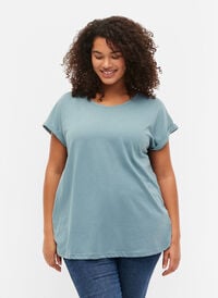 Kurzärmeliges T-Shirt aus einer Baumwollmischung, Smoke Blue, Model