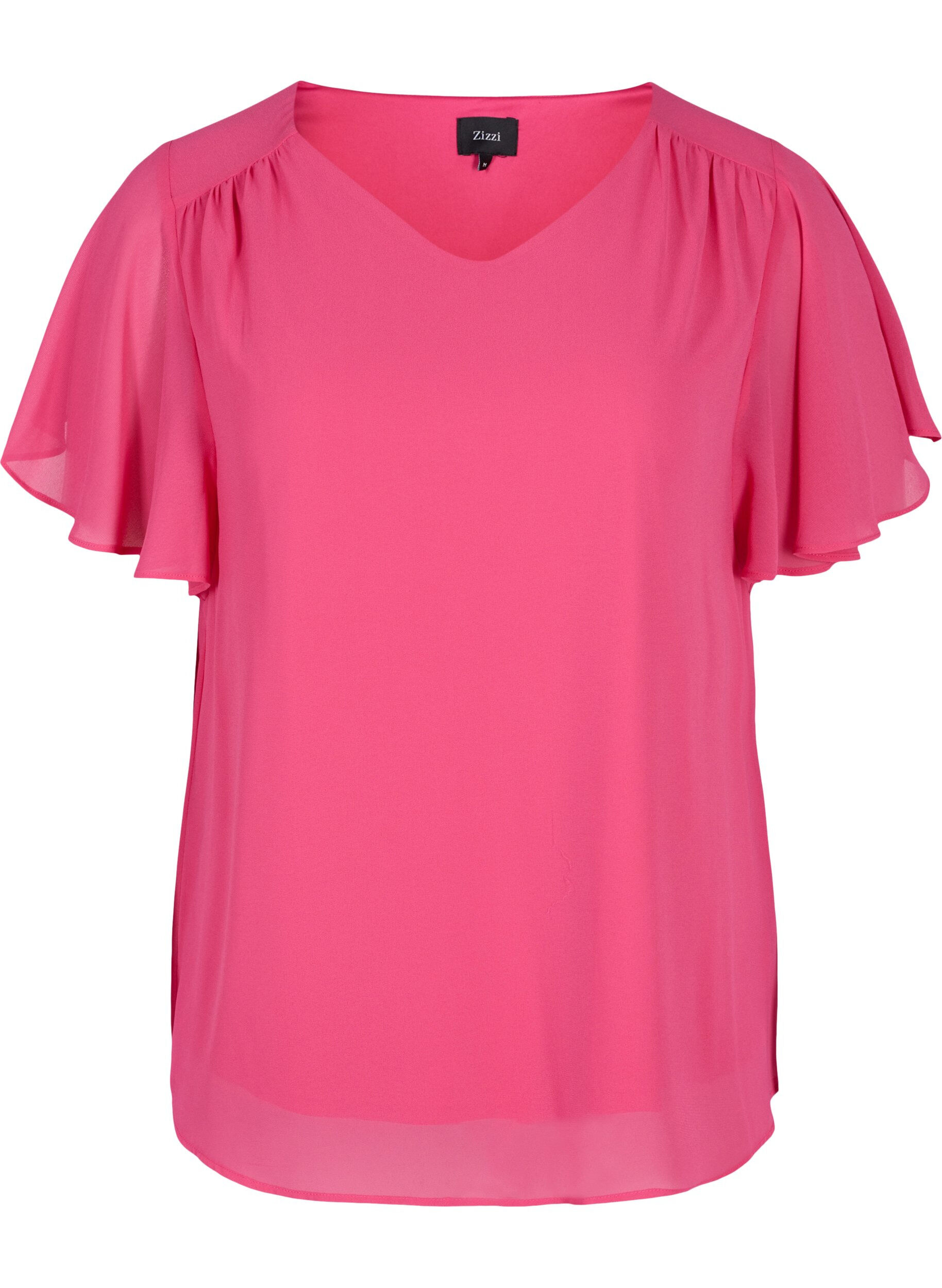 Zizzi Bluse mit kurzen &Auml;rmeln, Magenta, Packshot image number 0