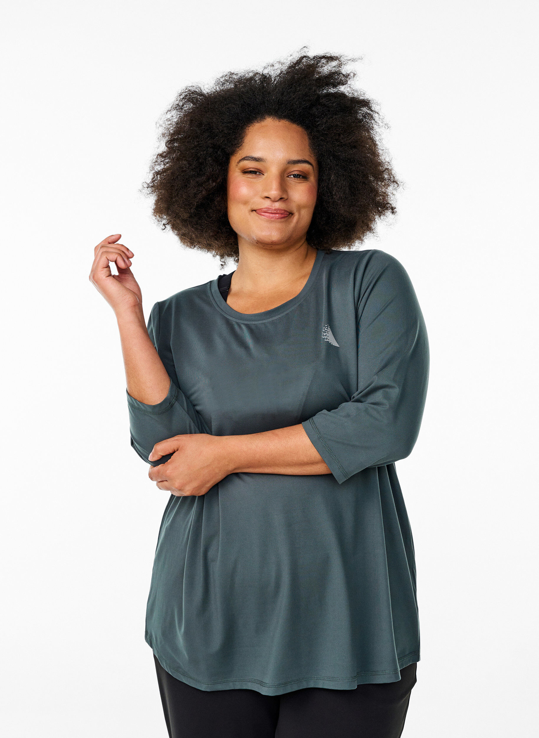 Zizzi  Trainingsbluse mit 3/4 &Auml;rmeln, Grau, Model image number 0