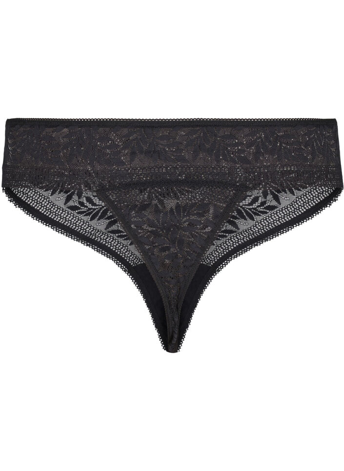 G-String aus Spitze mit normaler Taille, Black, Packshot image number 1