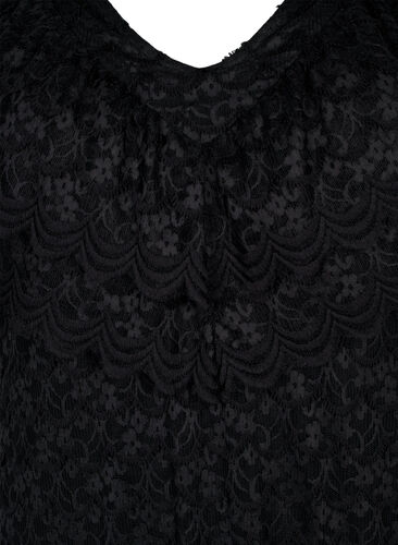 Kurzärmeliges Kleid aus Spitze mit breiten Rüschen, Black, Packshot image number 2