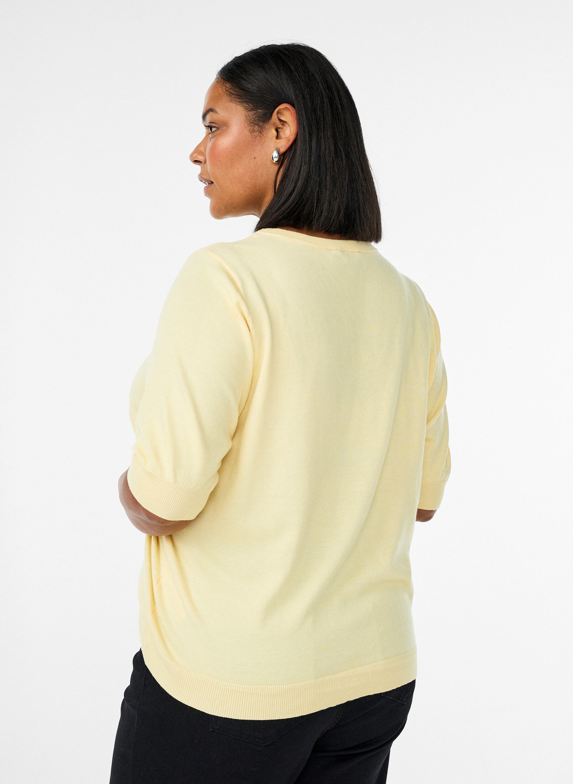 ZizziFein gestrickte Bluse mit kurzen &Auml;rmeln, Gelb, Model image number 2