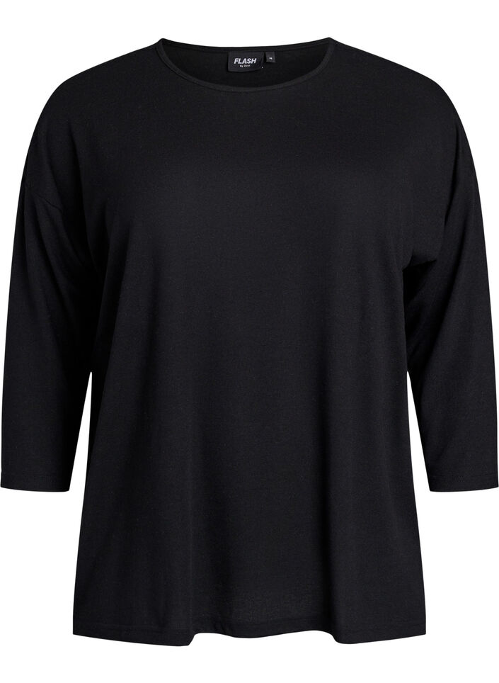 Bluse aus Jersey mit 3/4-&Auml;rmeln , Schwarz, Packshot image number 0