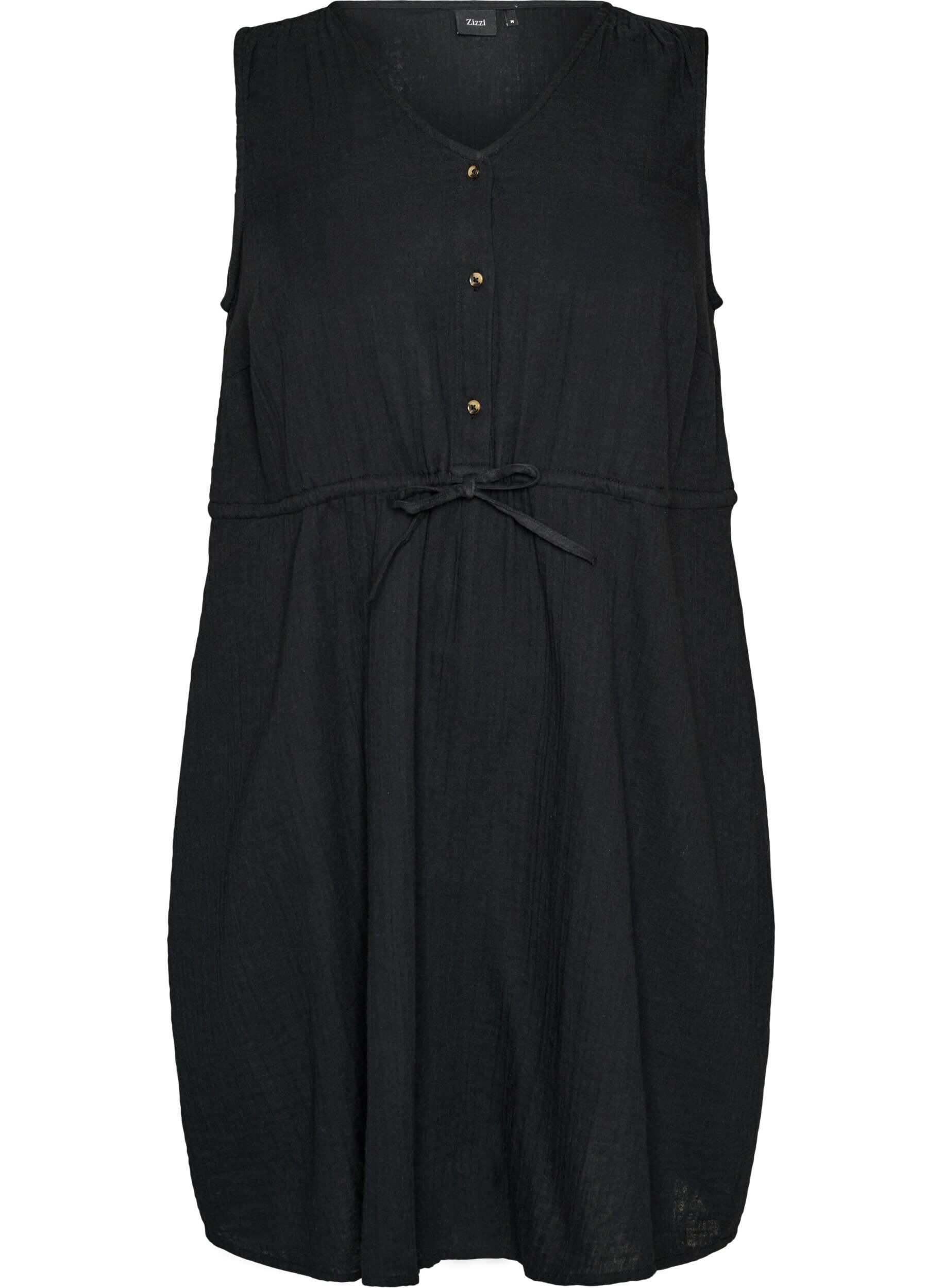 Zizzi &Auml;rmelloses Kleid aus Baumwoll-Musselin mit Bindeband, Schwarz, Packshot image number 0