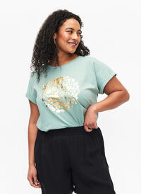 T-Shirt aus Bio-Baumwolle mit Golddruck, Ch.Green Gold Flower, Model