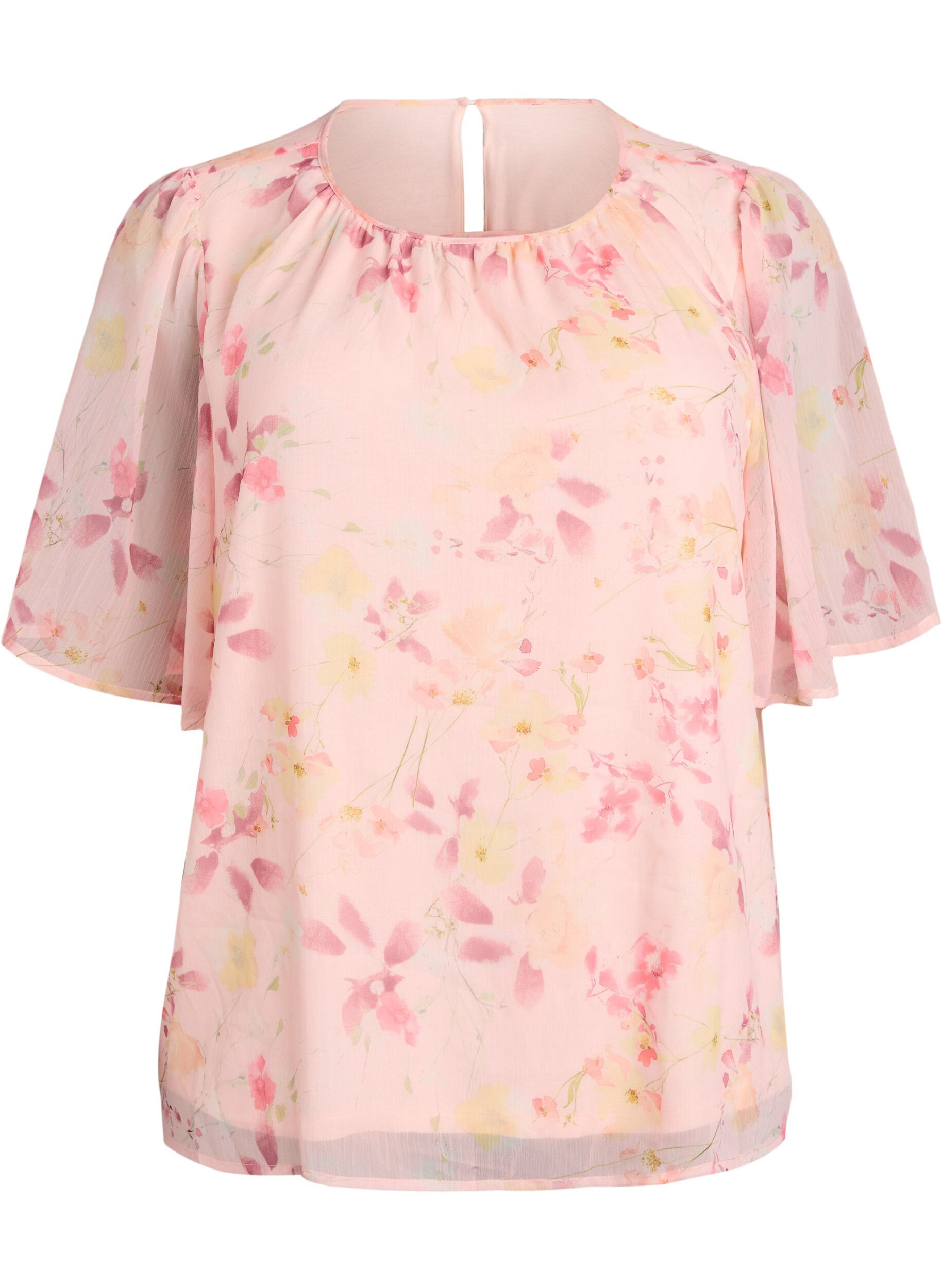 Zizzi Bluse mit Blumenprint und luftigen &Auml;rmeln, Orange, Packshot image number 0