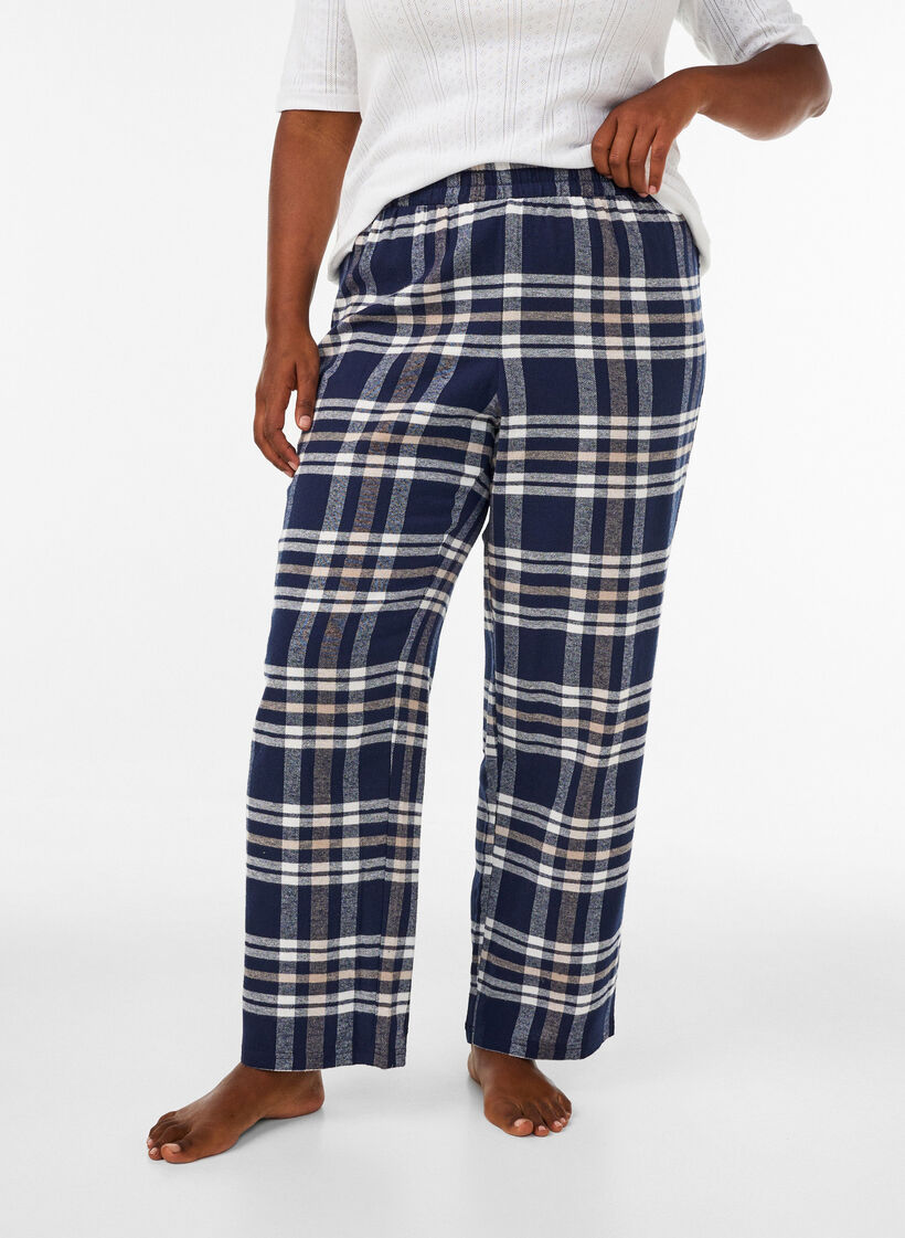 Karierte Pyjamahose aus Baumwolle, Blau, Model image number 0