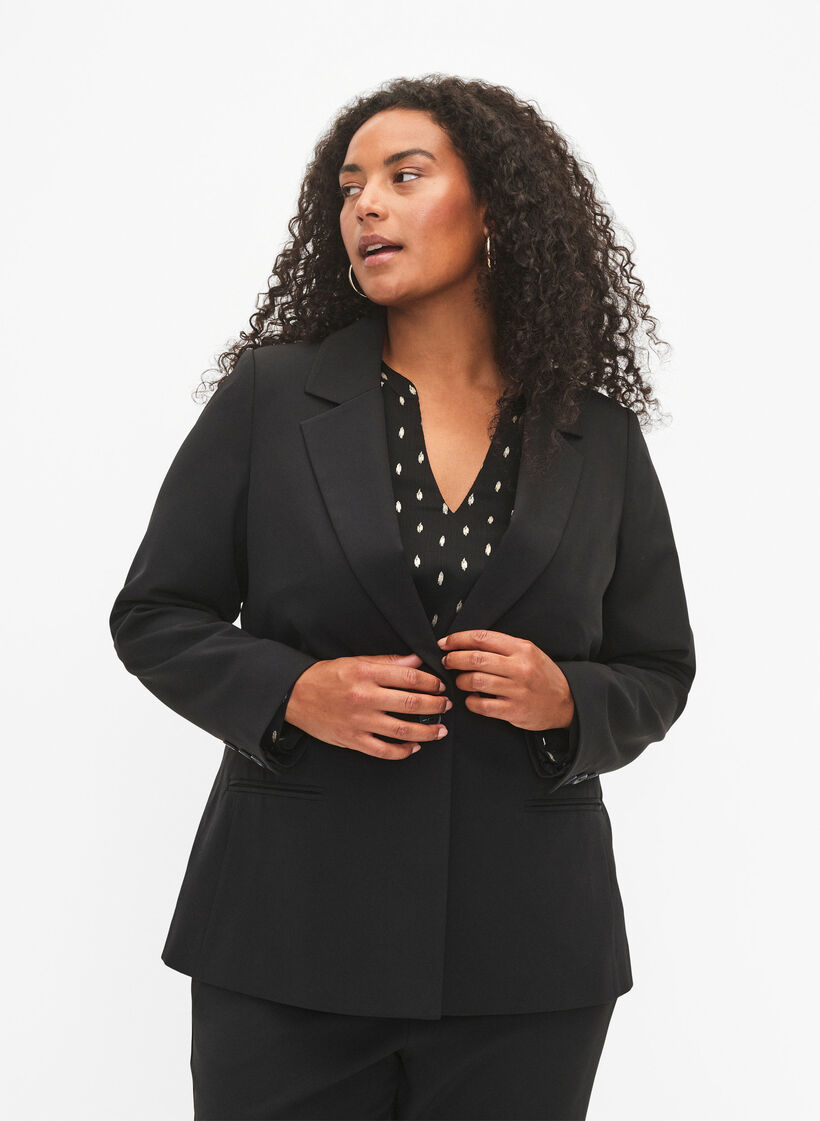 Blazer mit Ein-Knopf-Verschluss, Black, Model image number 0