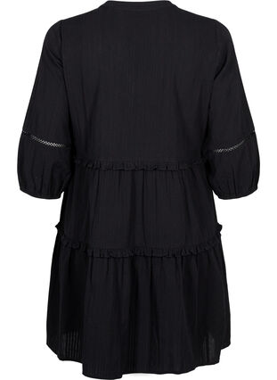 Baumwollkleid mit 3/4-Ärmeln und Rüschen, Black, Packshot image number 1