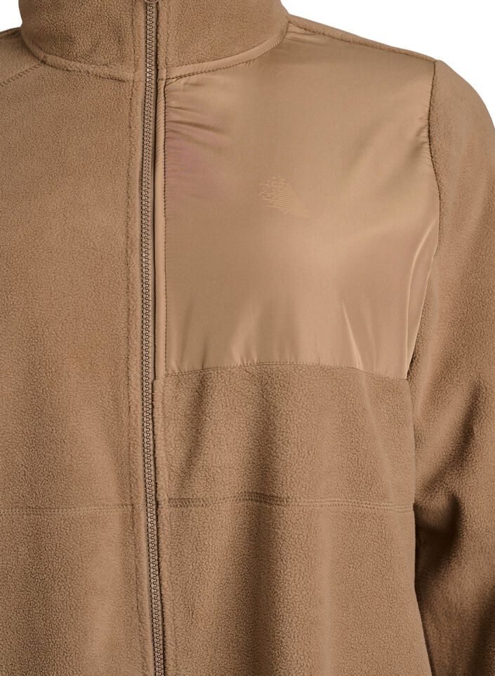 Fleecejacke mit hohem Kragen und Reißverschluss, Braun, Packshot image number 2