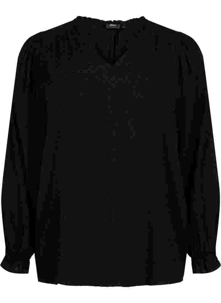 Langärmelige Bluse mit Smock- und Rüschendetails, Black, Packshot image number 0