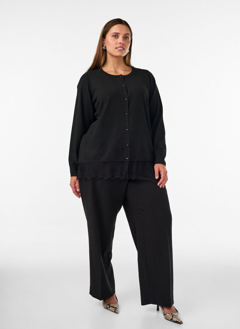 Cardigan mit breitem Spitzensaum, Schwarz, Model image number 1