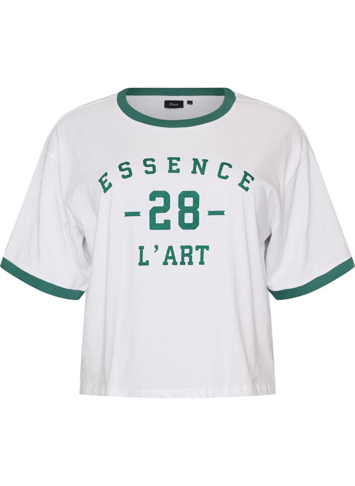 T-Shirt aus Baumwolle mit Textprint und Boxy-Fit, Wei&szlig;, Packshot image number 0