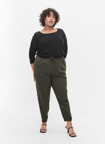 Hosen mit Taschen und elastischem Bündchen, Dark Olive, Model image number 0