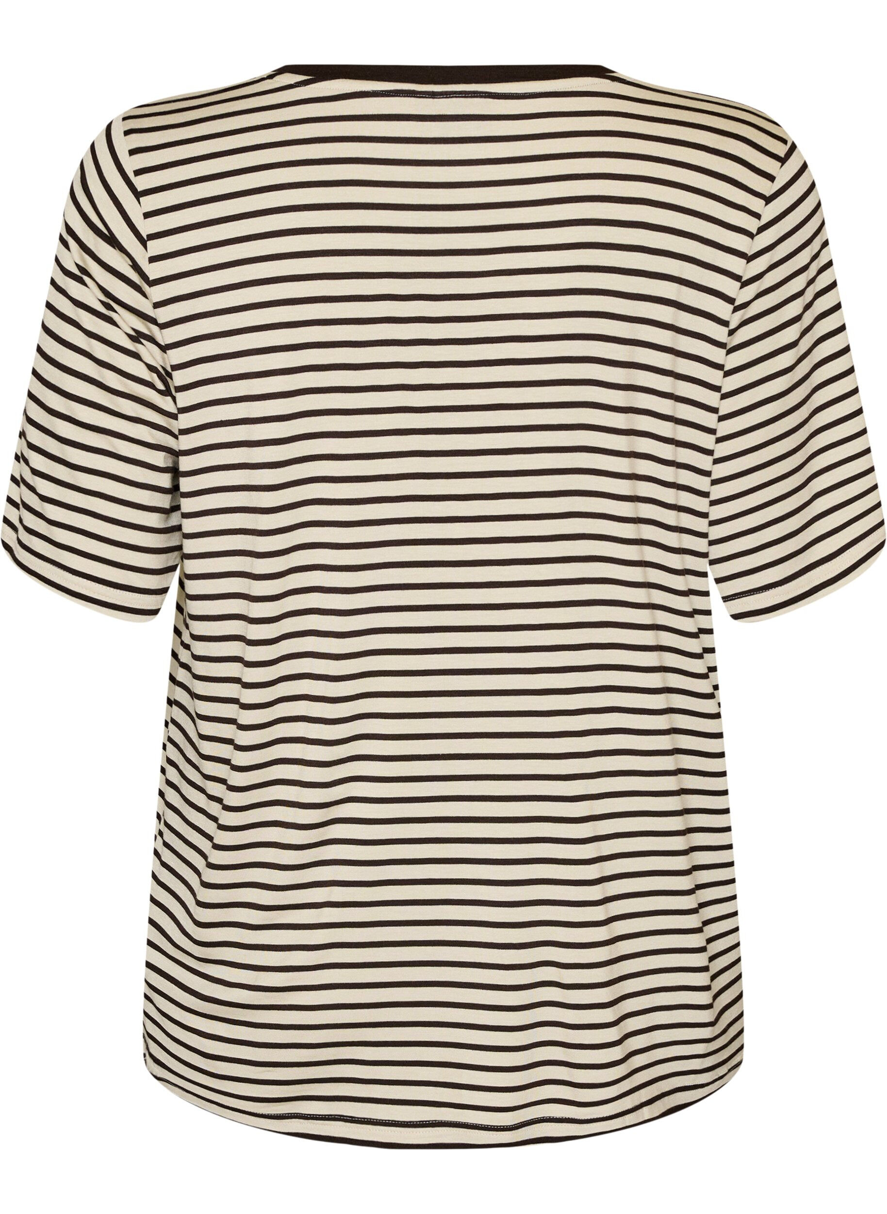 ZizziGestreiftes T-Shirt aus TENCEL&trade; Lyocell, Braun, Packshot image number 1