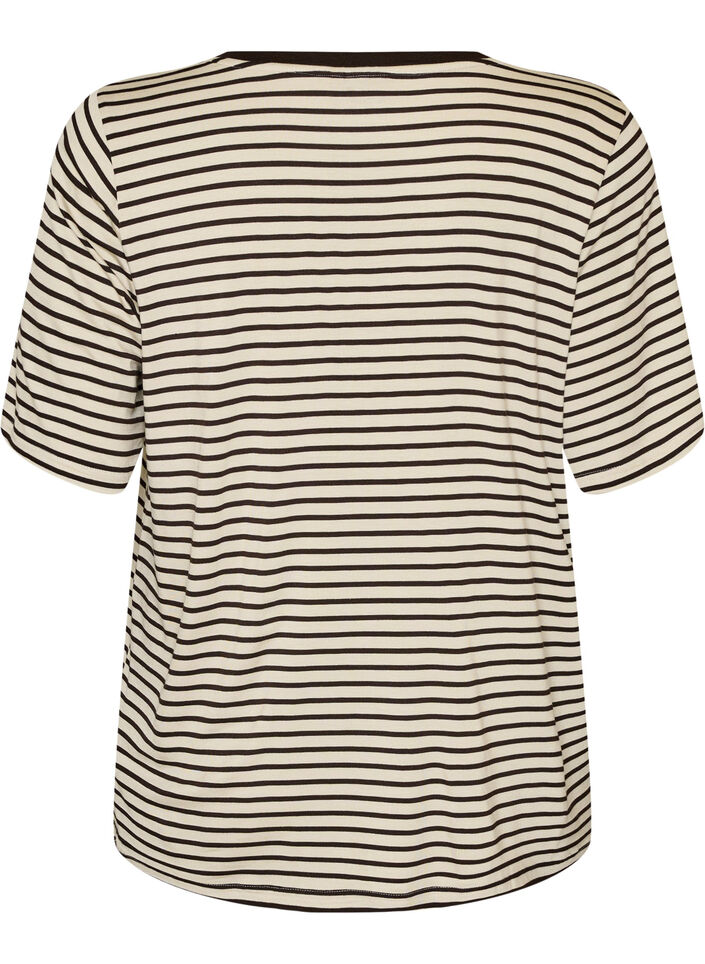 Gestreiftes T-Shirt aus TENCEL&trade; Lyocell, Braun, Packshot image number 1