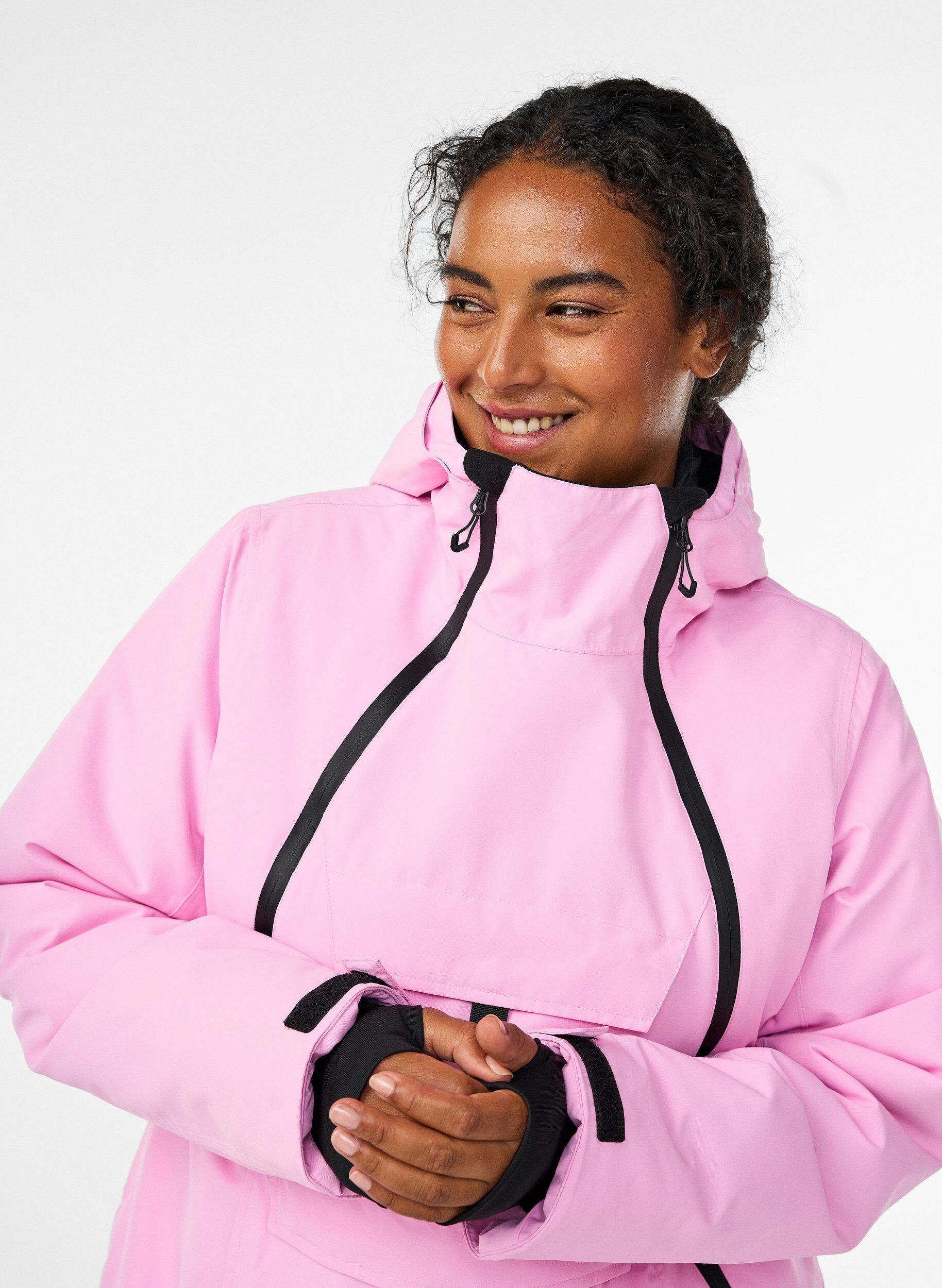 Zizzi Funktionelle Skijacke mit Kapuze, Pink, Model image number 3