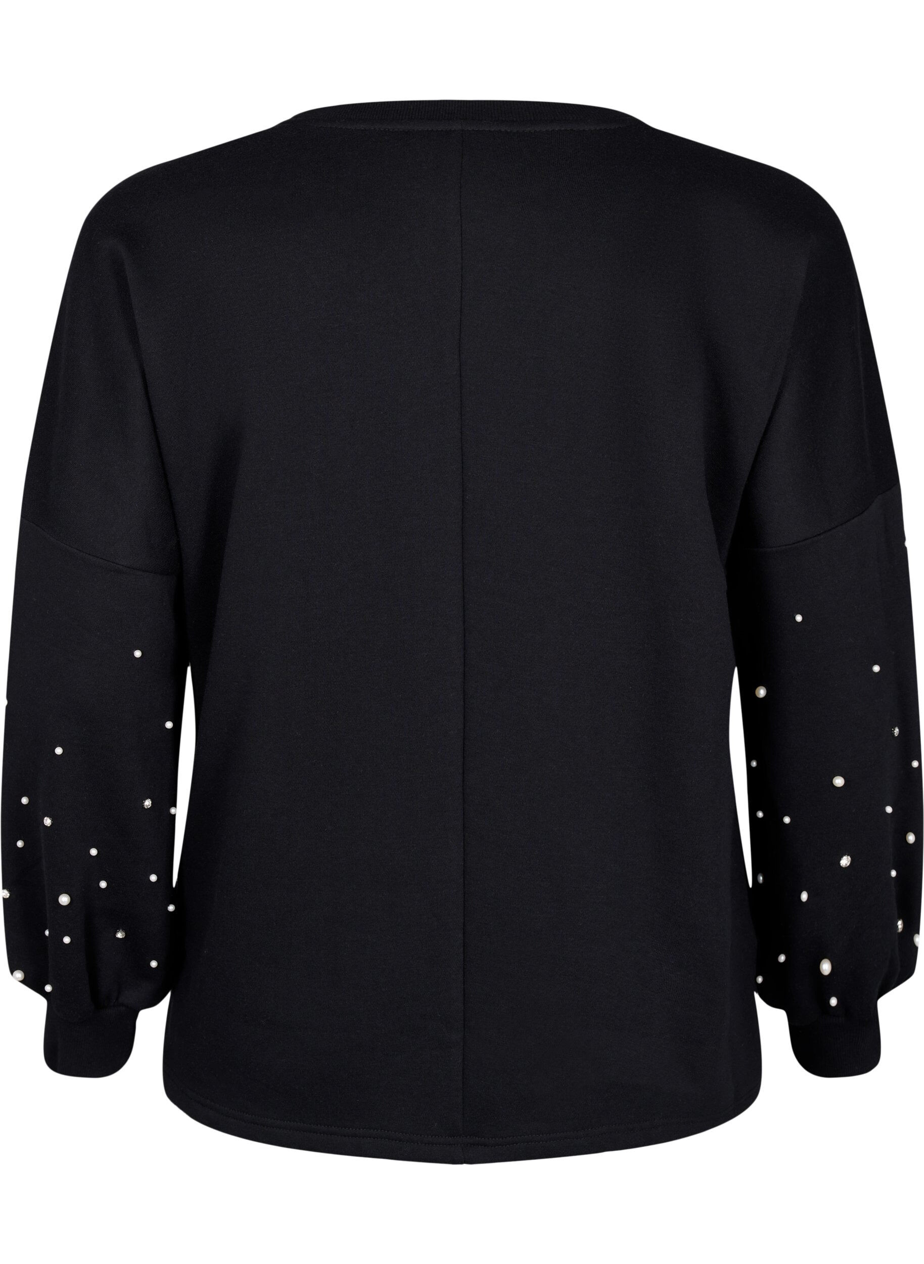 Zizzi Sweatshirt mit Perlen, Black, Packshot image number 1
