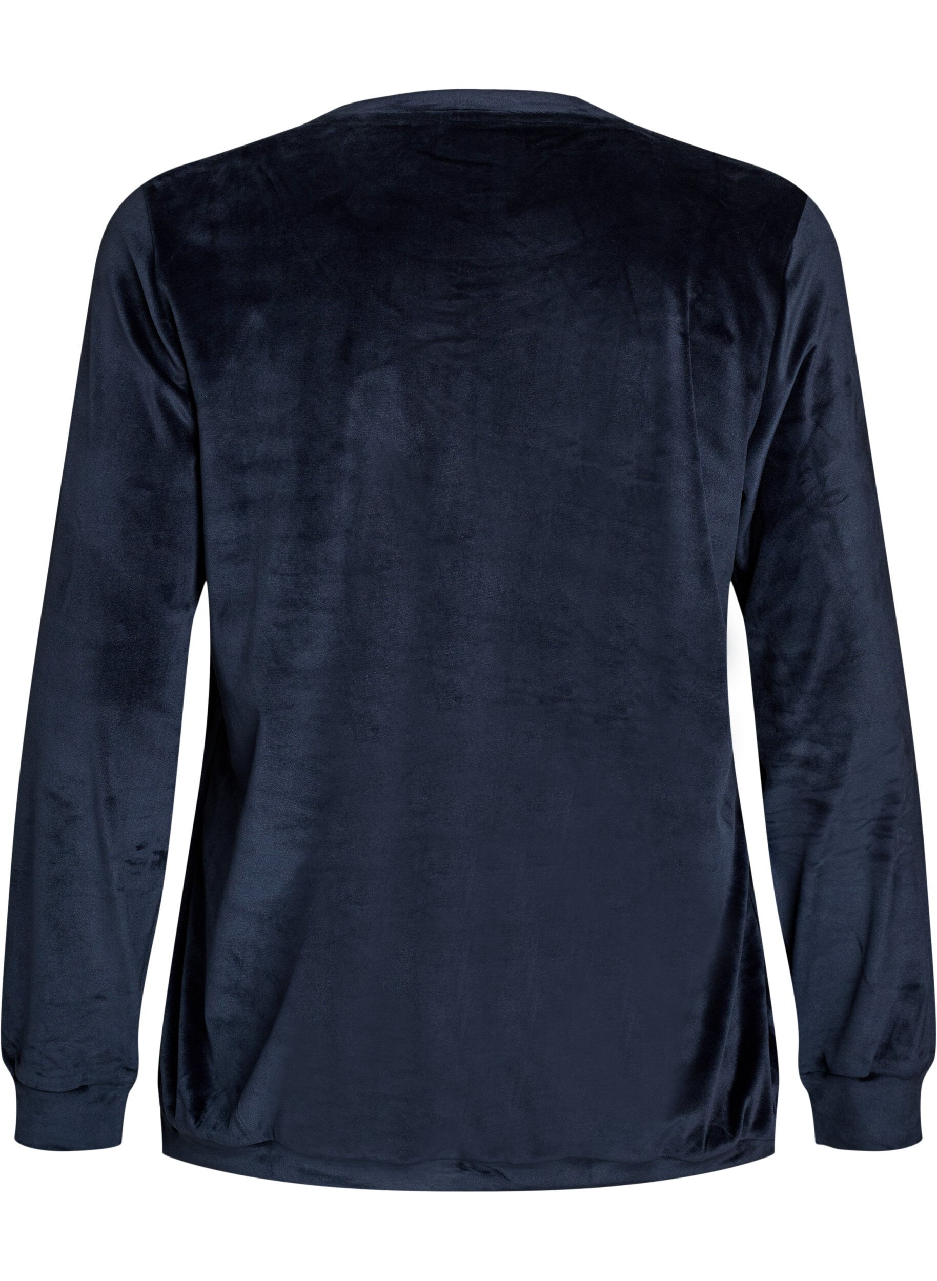 ZizziBluse aus Velours mit aufgesticktem Text, Blau, Packshot image number 1