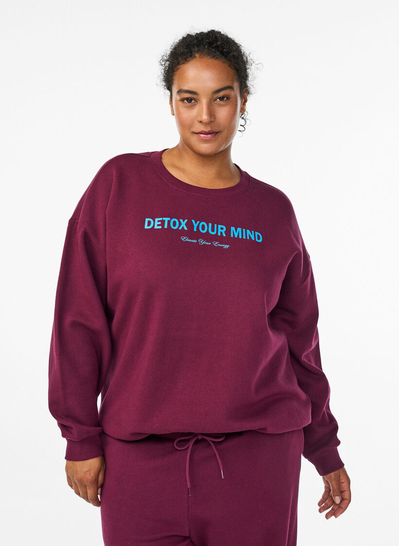 Sweatshirt mit Motiv, Dunkles Bordeaux, Model image number 0
