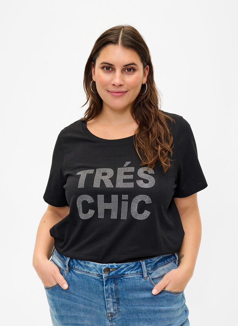 T-Shirt mit Nieten aus Bio-Baumwolle, Black W. TRÉS, Model image number 0