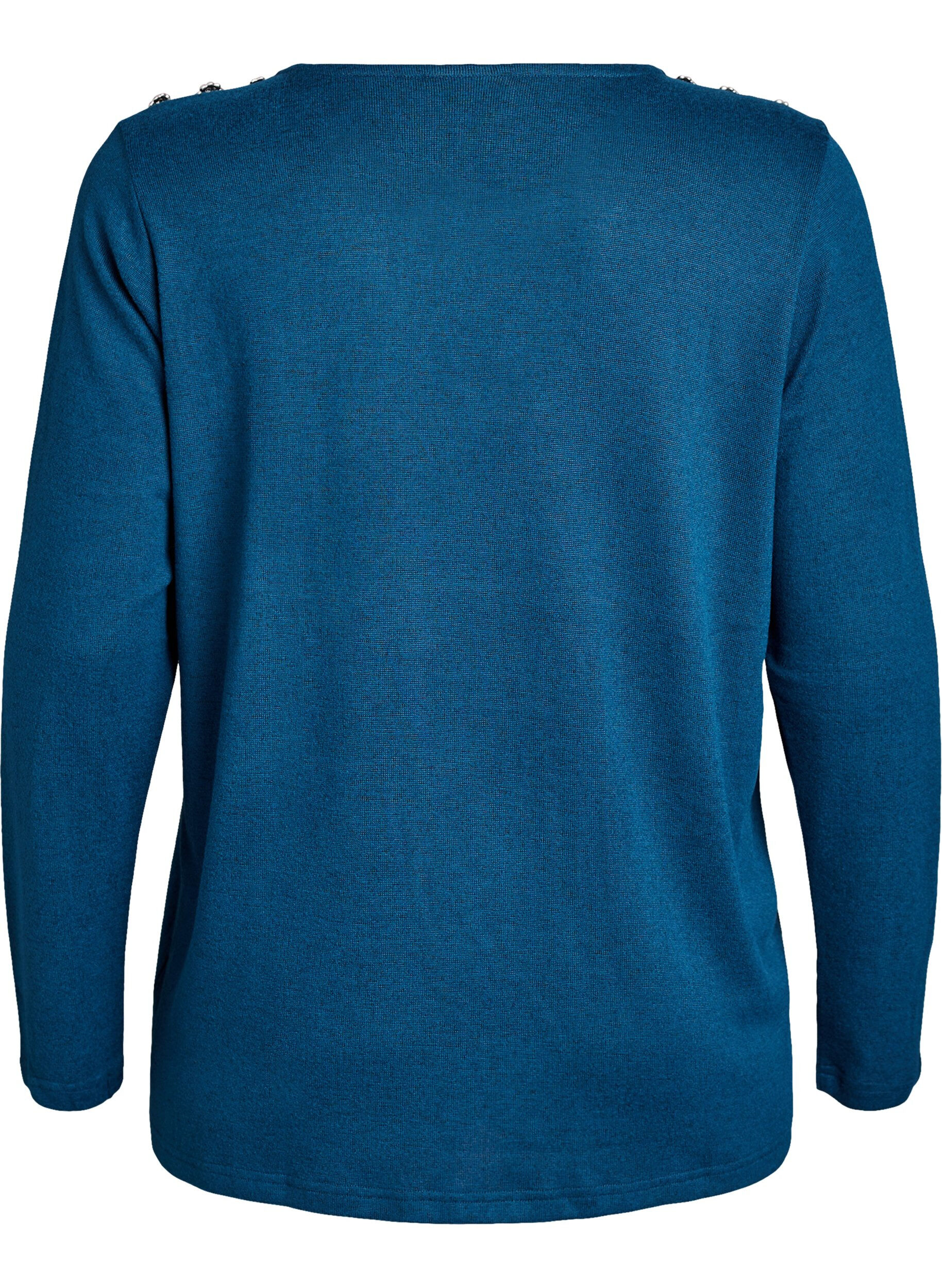 Zizzi Bluse mit Zierkn&ouml;pfen, Petrol, Packshot image number 1