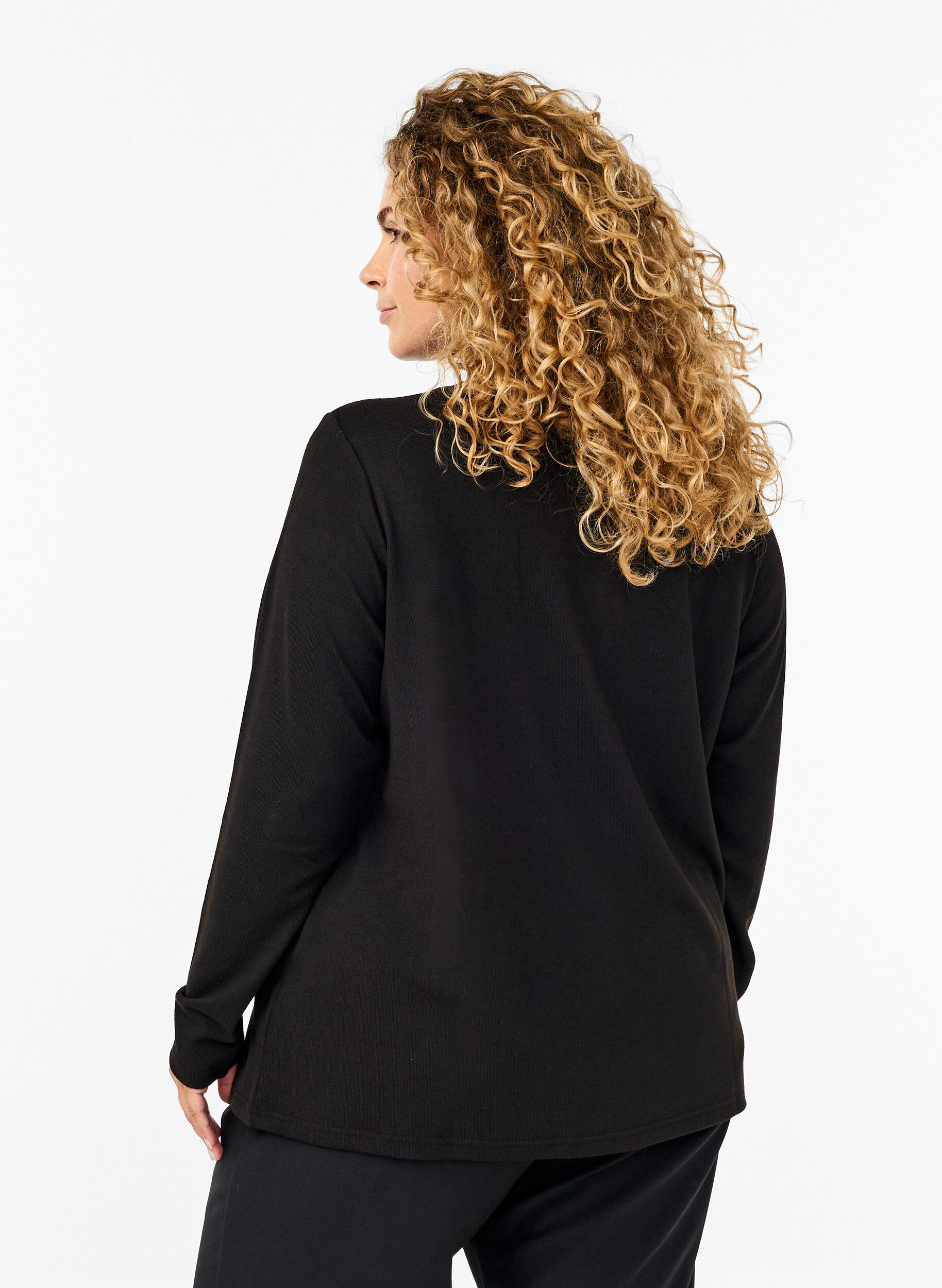Zizzi Bluse mit Perlenverzierung, Black, Model image number 1