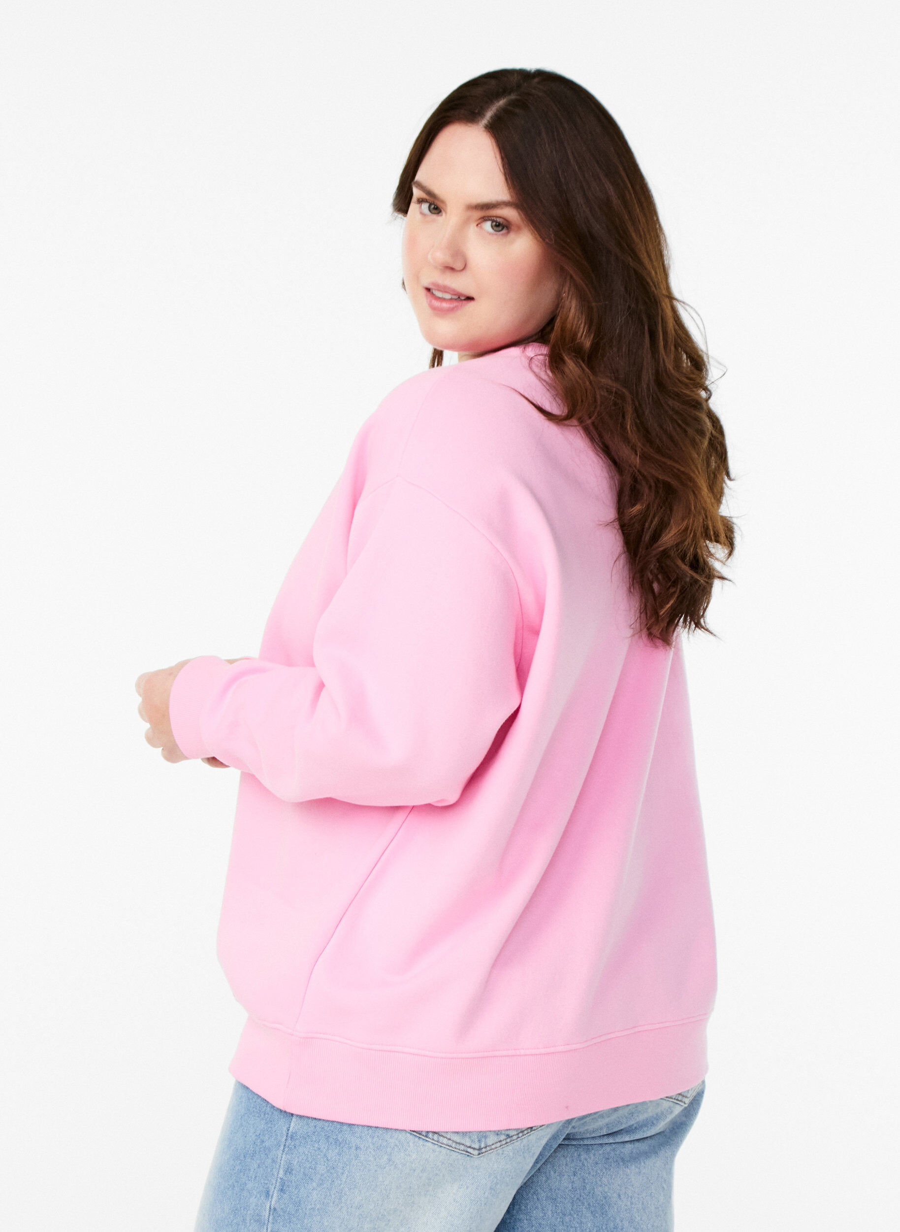 Zizzi Sweatshirt mit Textaufdruck, Bubblegum, Model image number 1