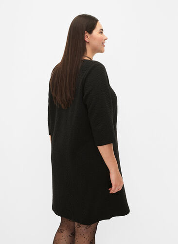 Strukturiertes Kleid mit 3/4-Ärmeln, Black, Model image number 1