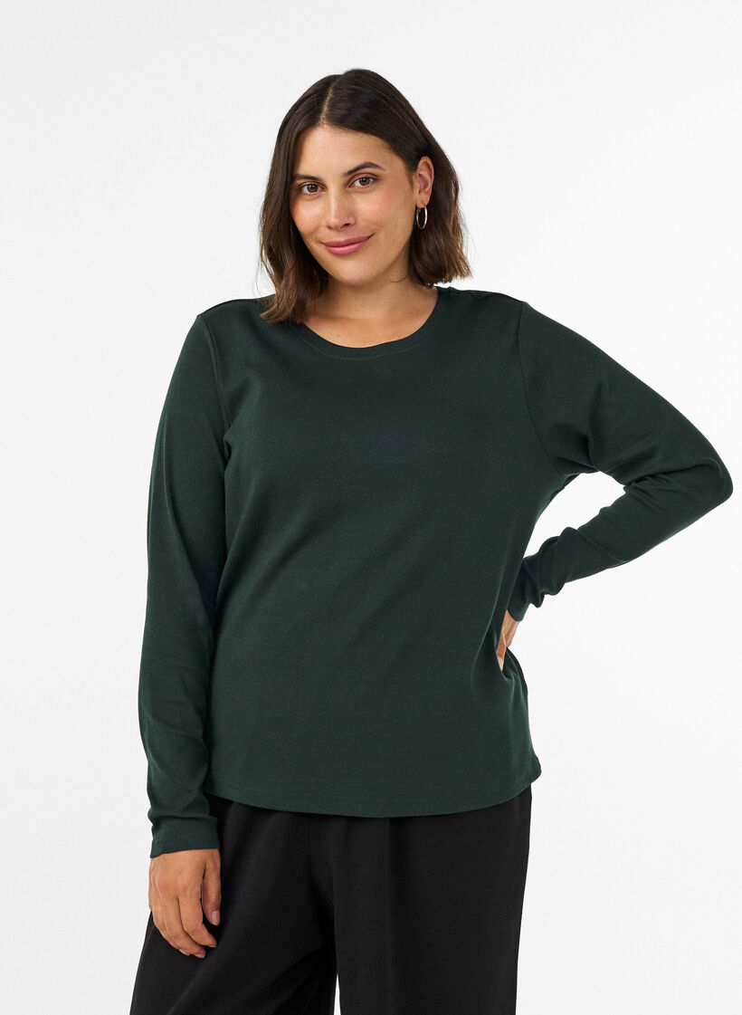 Langarm-Basic-T-Shirt mit Rundhalsausschnitt, Gr&uuml;n, Model image number 0
