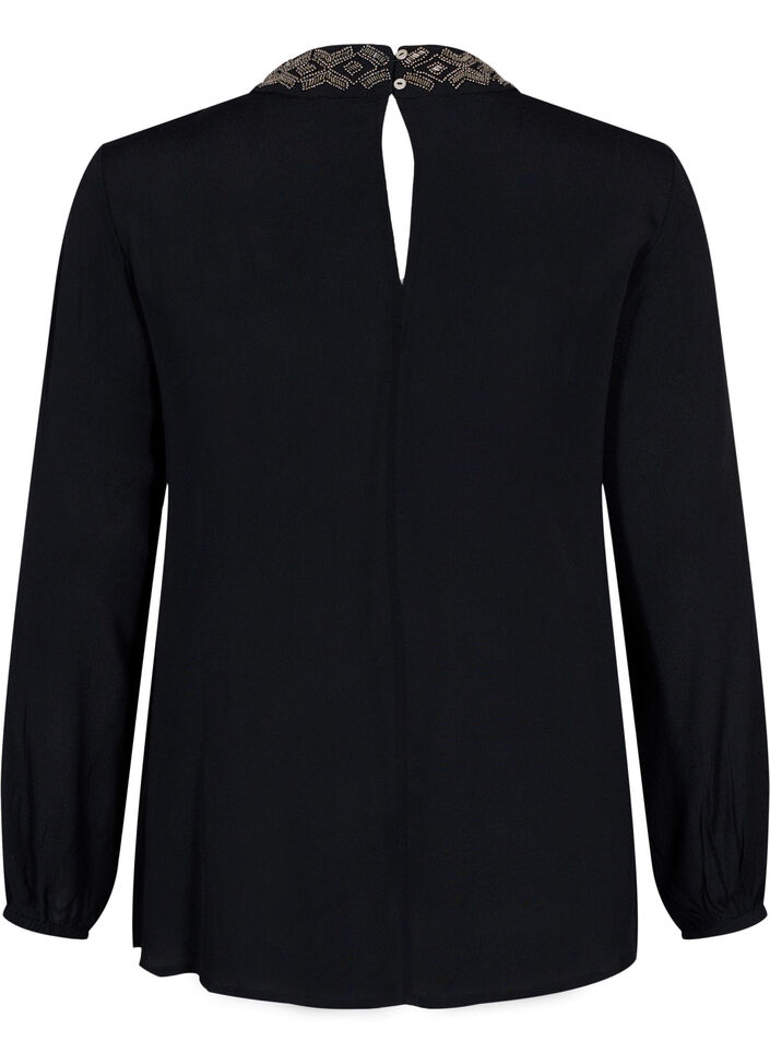 Langärmelige Viskosebluse mit Perlen, Black, Packshot image number 1