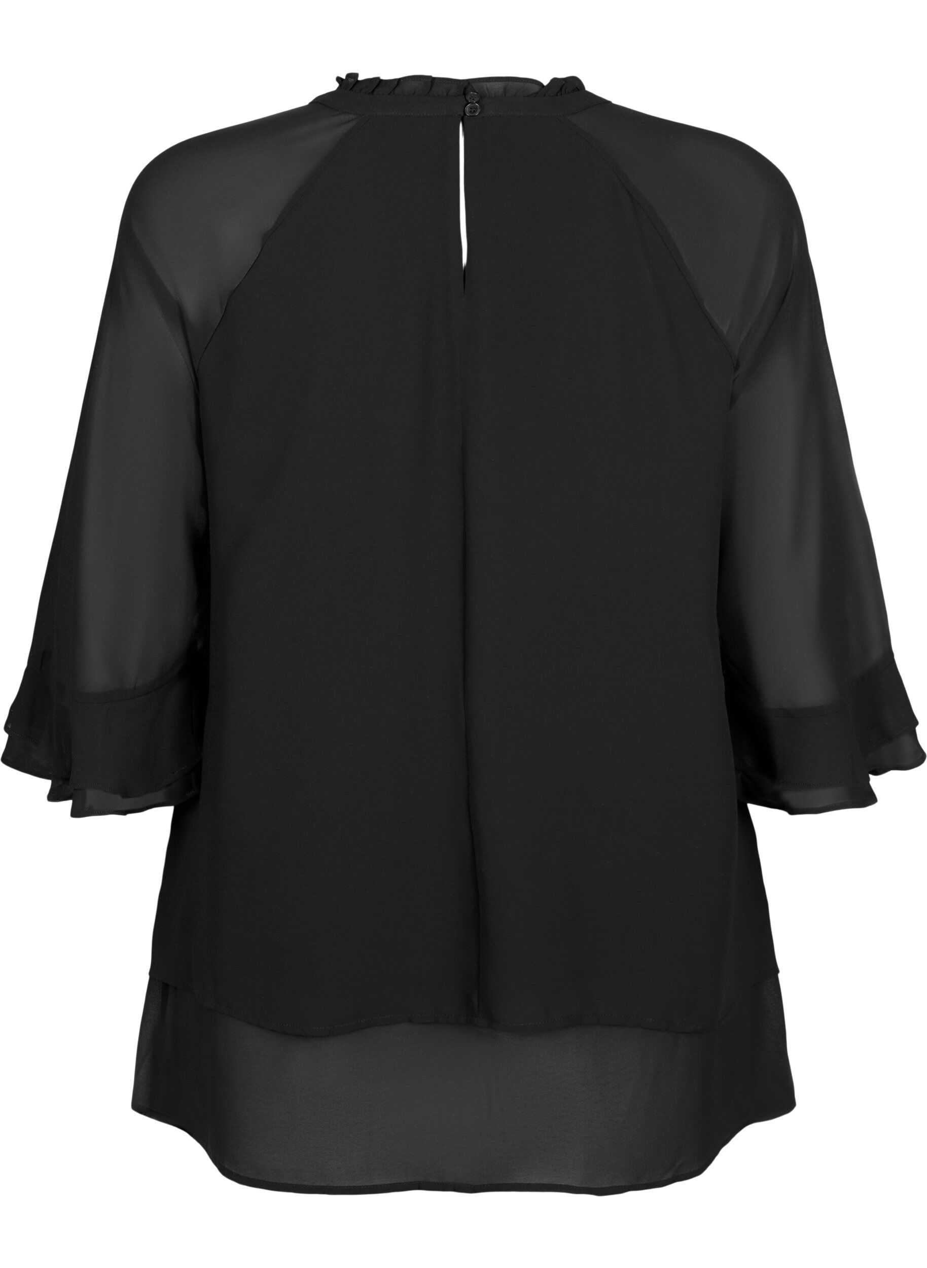 Zizzi Bluse mit asymmetrischem Saum und 3/4 &Auml;rmeln, Black, Packshot image number 1