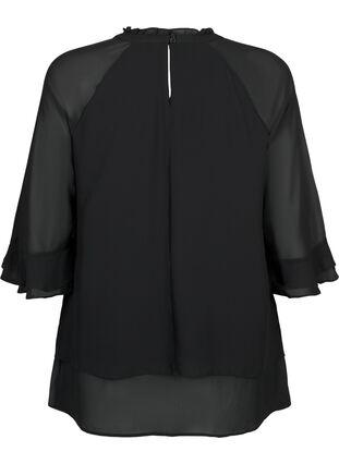 Bluse mit asymmetrischem Saum und 3/4 Ärmeln, Black, Packshot image number 1