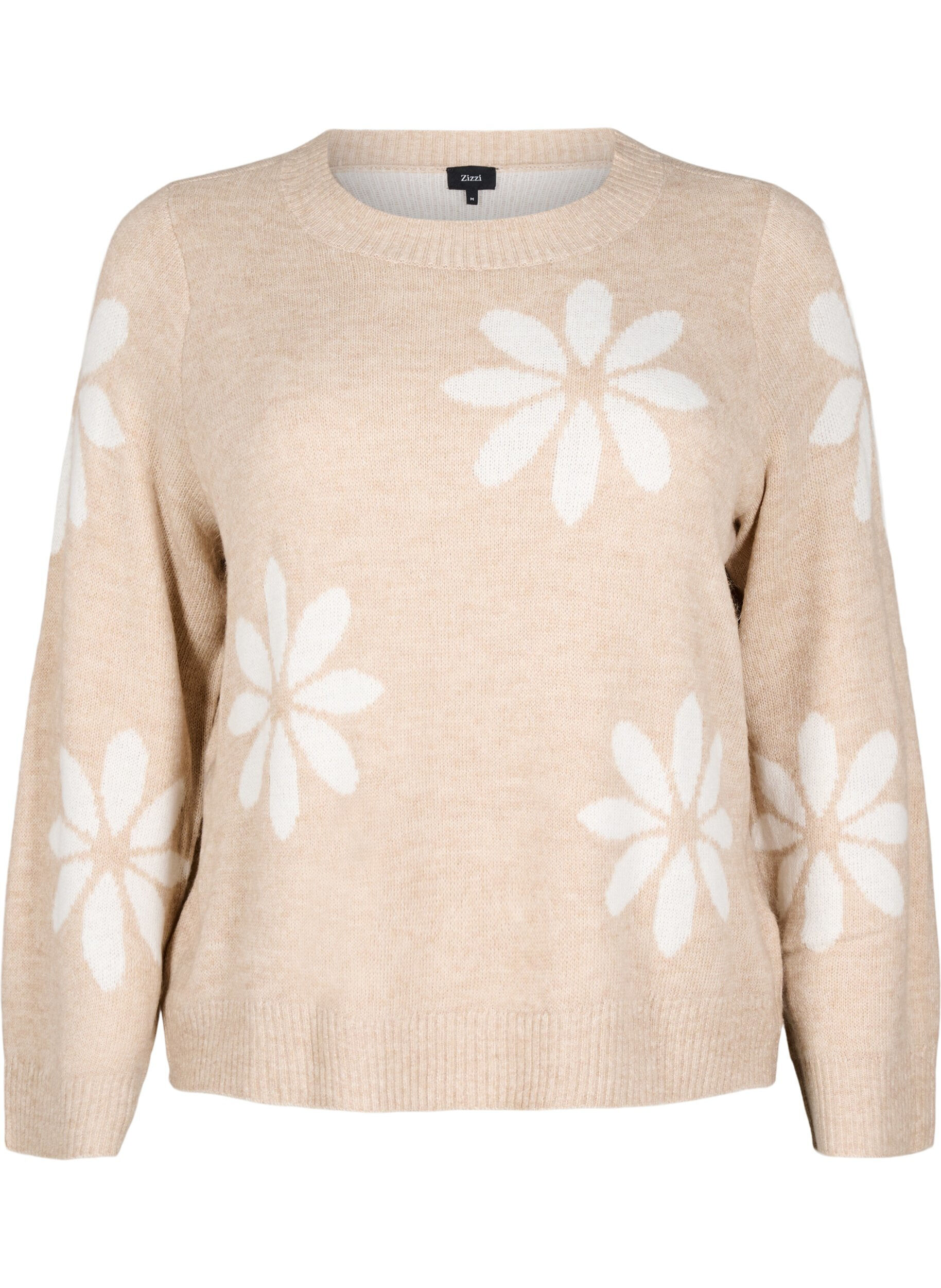 Zizzi Gebl&uuml;mte Bluse aus Strick, Simply Taupe Comb, Packshot image number 0