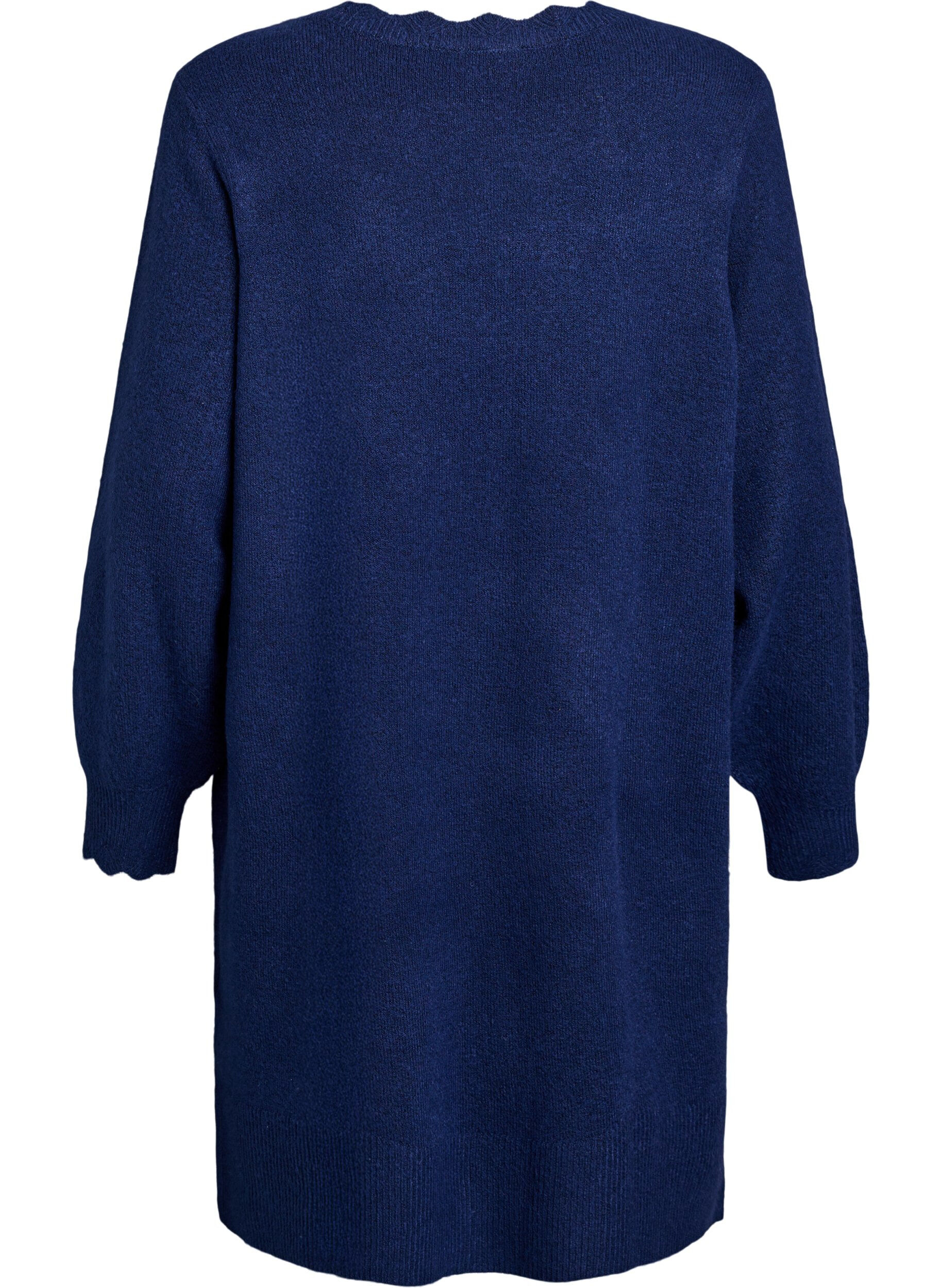 ZizziGestricktes Minikleid mit gewelltem Saum und Schlitzen, Blau, Packshot image number 1