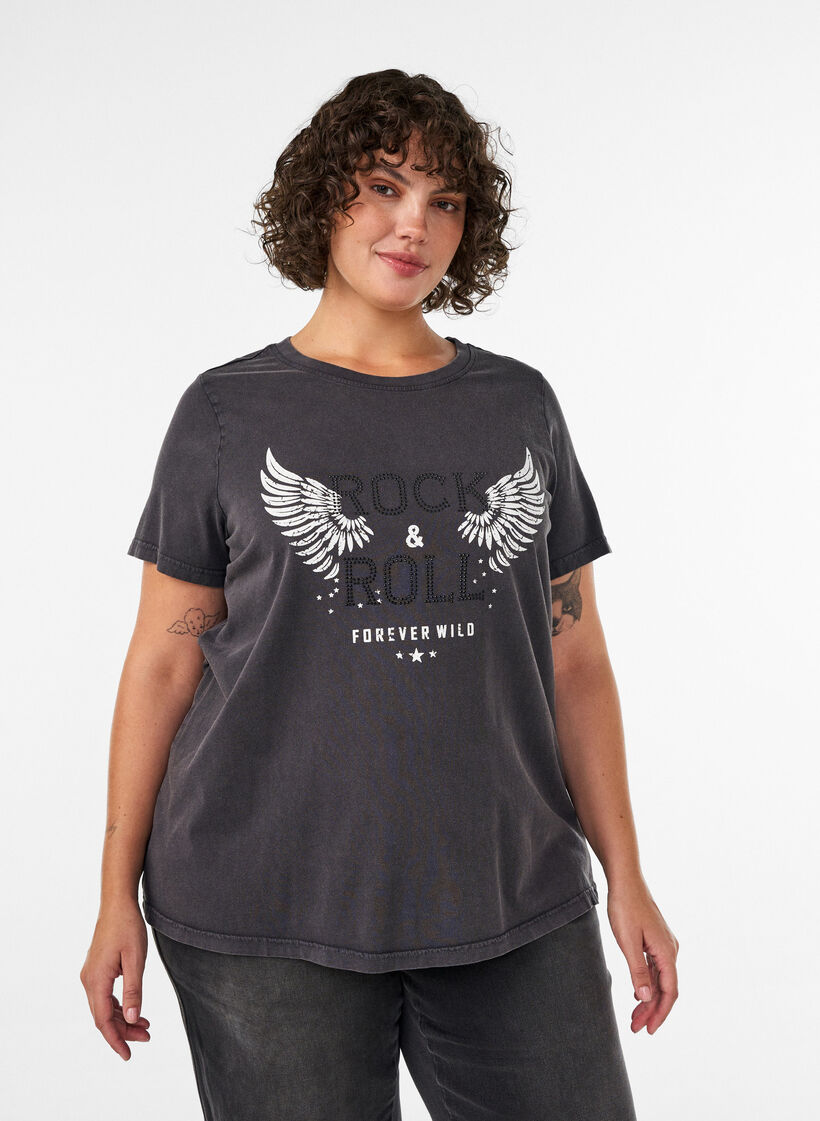 T-Shirt aus Bio-Baumwolle mit Print, Schwarz, Model image number 0
