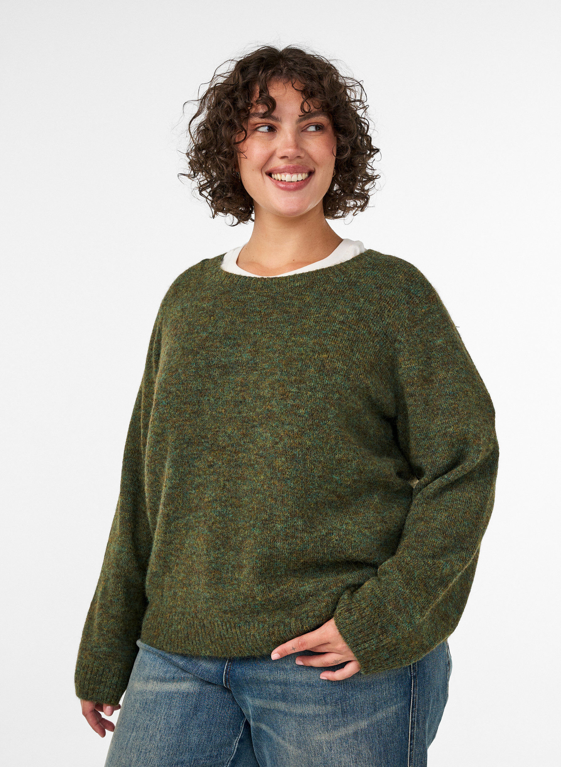ZizziLockerer Pullover mit Rundhalsausschnitt, Gr&uuml;n, Model image number 0