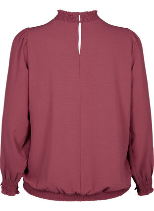 Einfarbige gesmokte Bluse mit langen Ärmeln, Dry Rose, Packshot image number 1