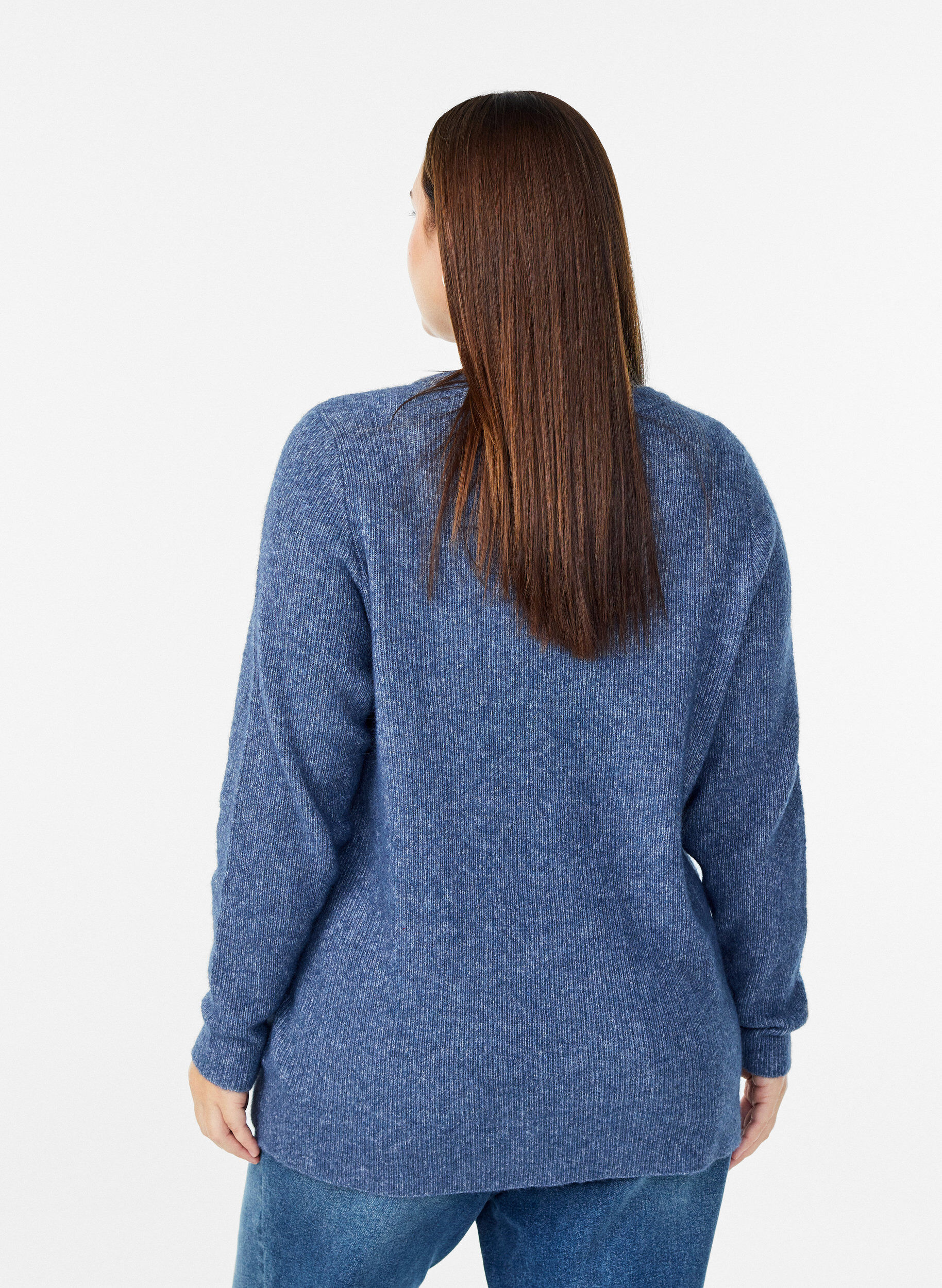 Zizzi Melierte Strickbluse mit Rundhalsausschnitt, Blau, Model image number 2