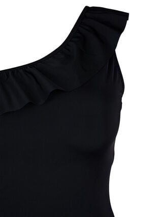Ein-Schulter-Badeanzug mit Ruffle, Black, Packshot image number 2