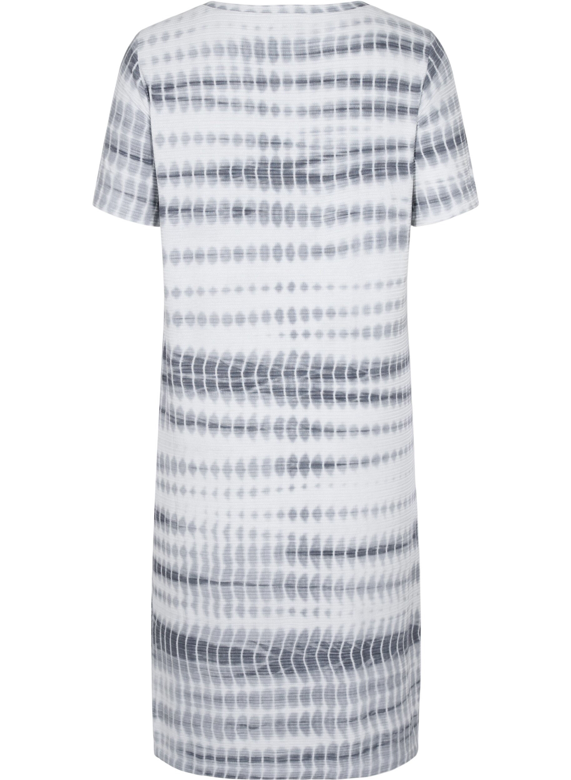 Zizzi Kurzarm Viskosekleid mit Tie-Dye Print, White, Black Tie Dye, Packshot image number 1