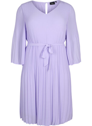 Plissiertes Kleid mit 3/4-Ärmeln, Lavender, Packshot image number 0