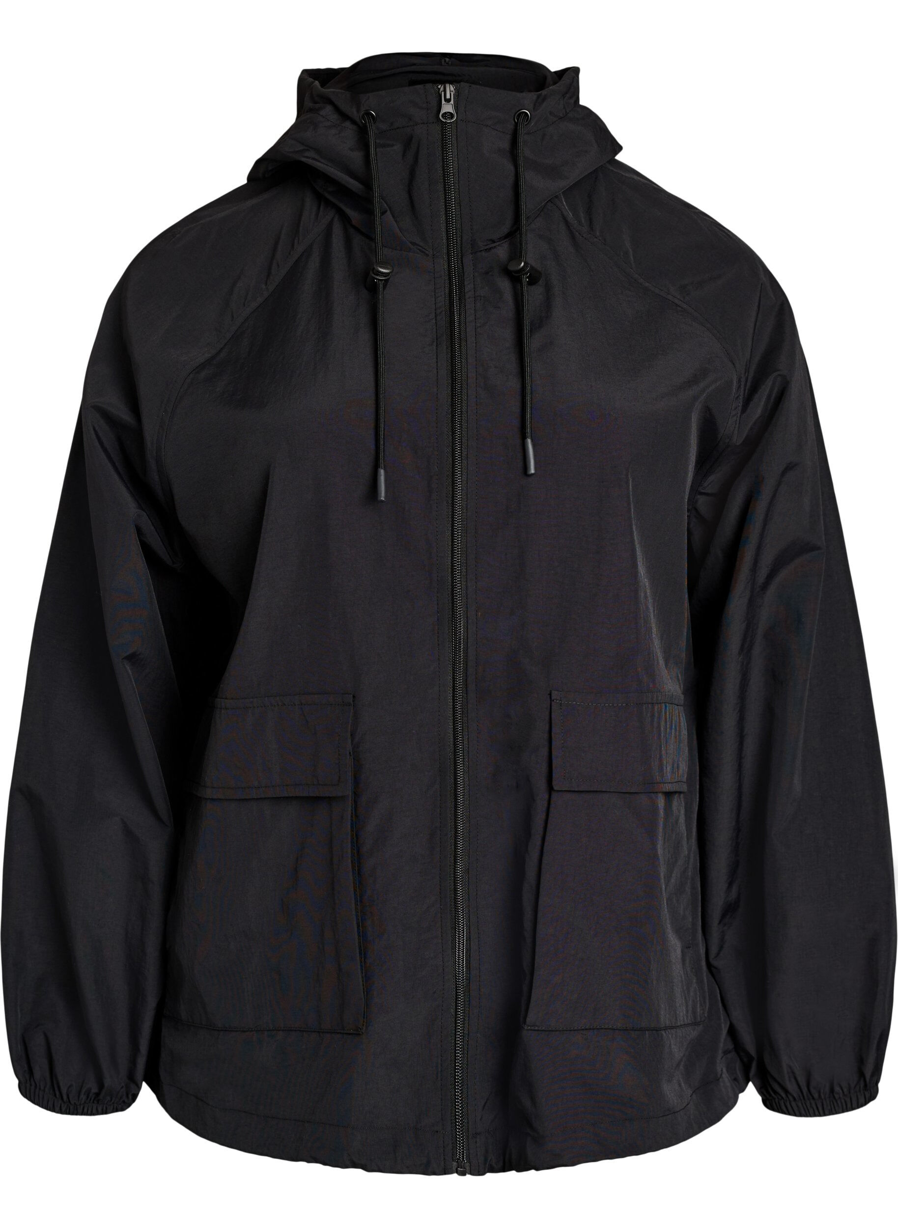 Zizzi Leichte Kapuzenjacke mit Taschen, Schwarz, Packshot image number 0