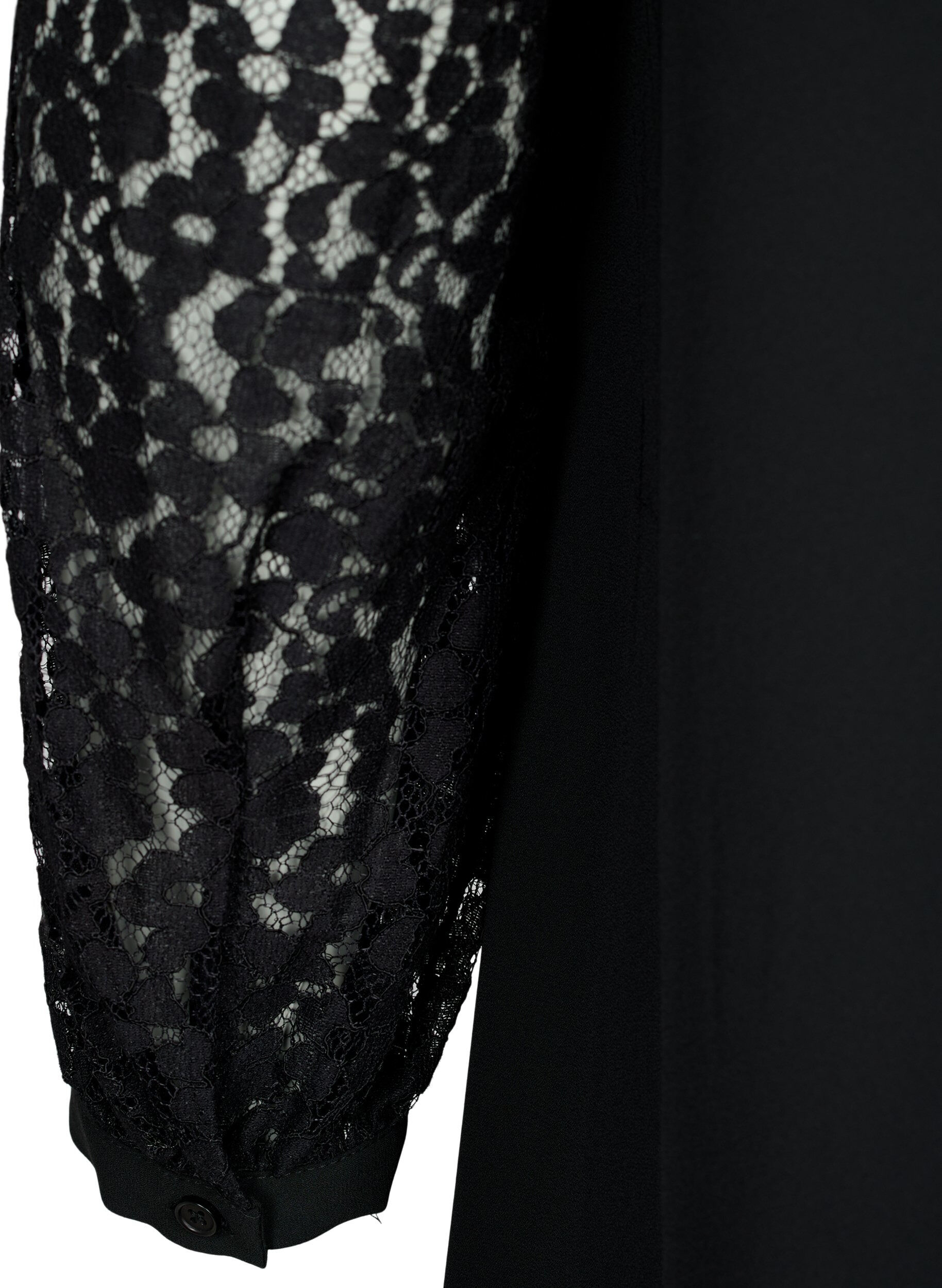 Zizzi Lang&auml;rmeliges Kleid mit Spitze, Black, Packshot image number 3