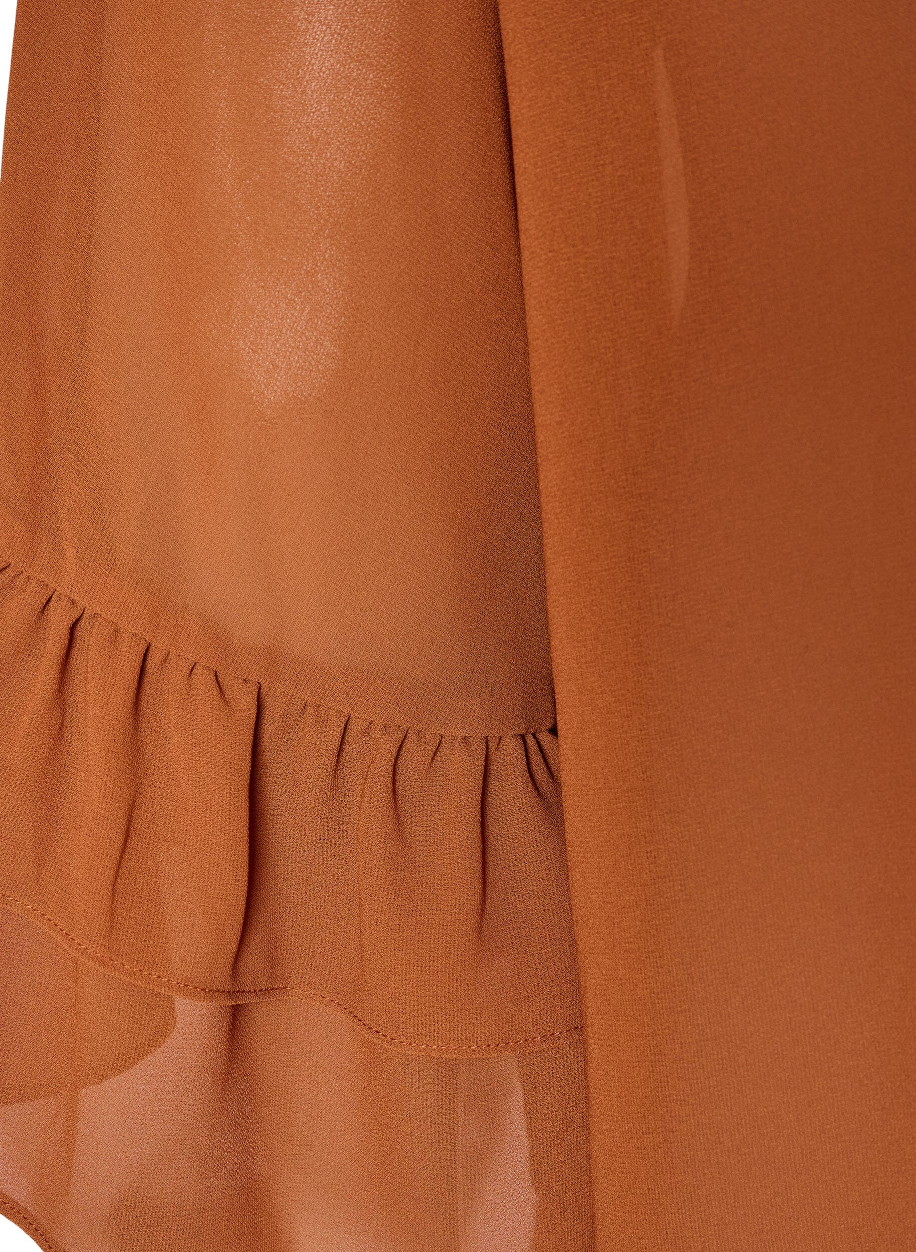 ZizziBluse mit Bindeband und R&uuml;schendetails, Braun, Packshot image number 3