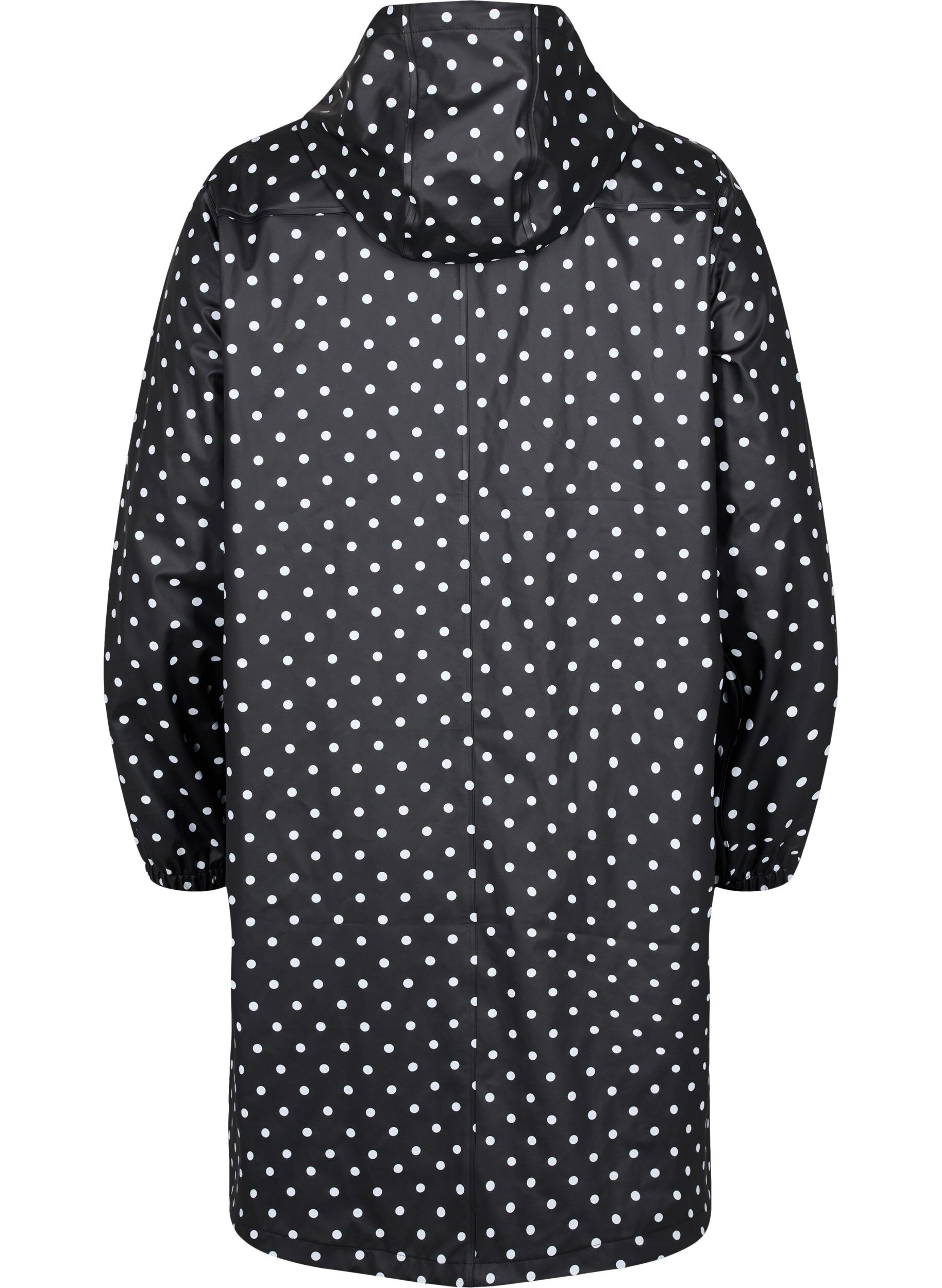 Zizzi Regenjacke mit Punktmuster und Kapuze, Black W/White Dot, Packshot image number 1