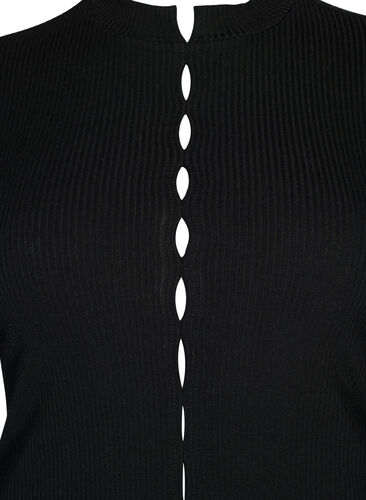 Langärmelige gerippte Bluse mit Lochdetails, Black, Packshot image number 2