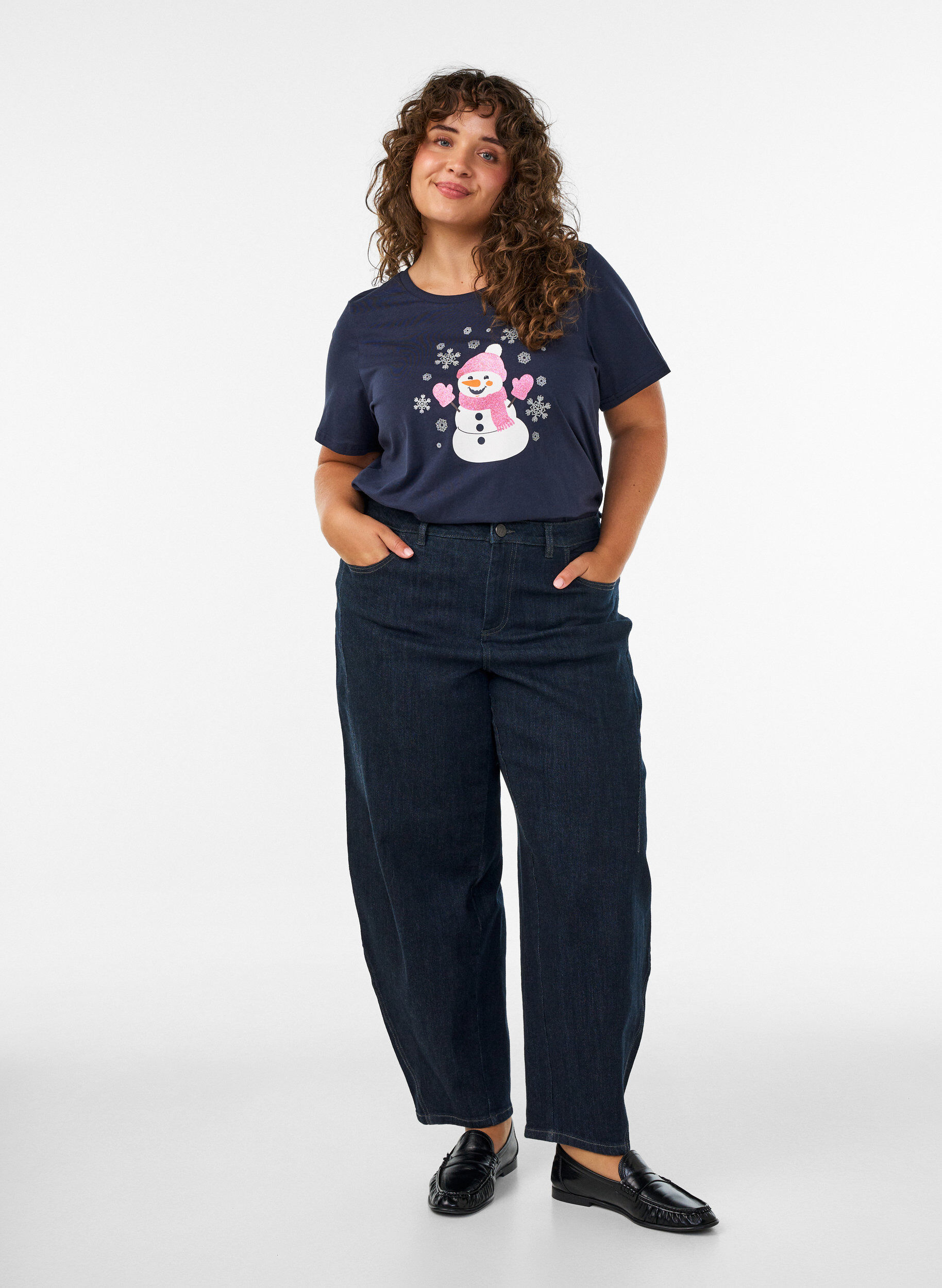 ZizziWeihnachts-T-Shirt aus Bio-Baumwolle, Blau, Model image number 1