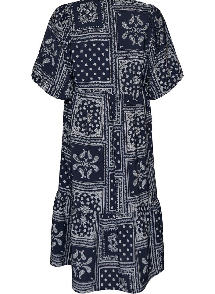Kn&ouml;chellanges Kleid aus Viskose mit Paisley-Print und kurzen &Auml;rmeln, Blau, Packshot image number 1