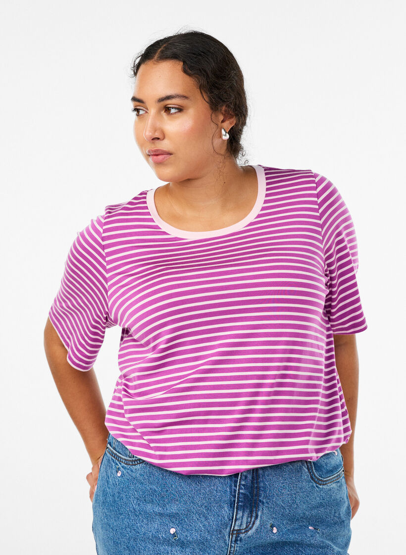 T-Shirt mit TENCEL&trade; Lyocell und Streifen, Lila, Model image number 0